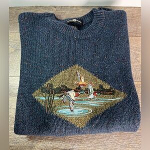 Men's Vintage Blue Sweater with Ducks